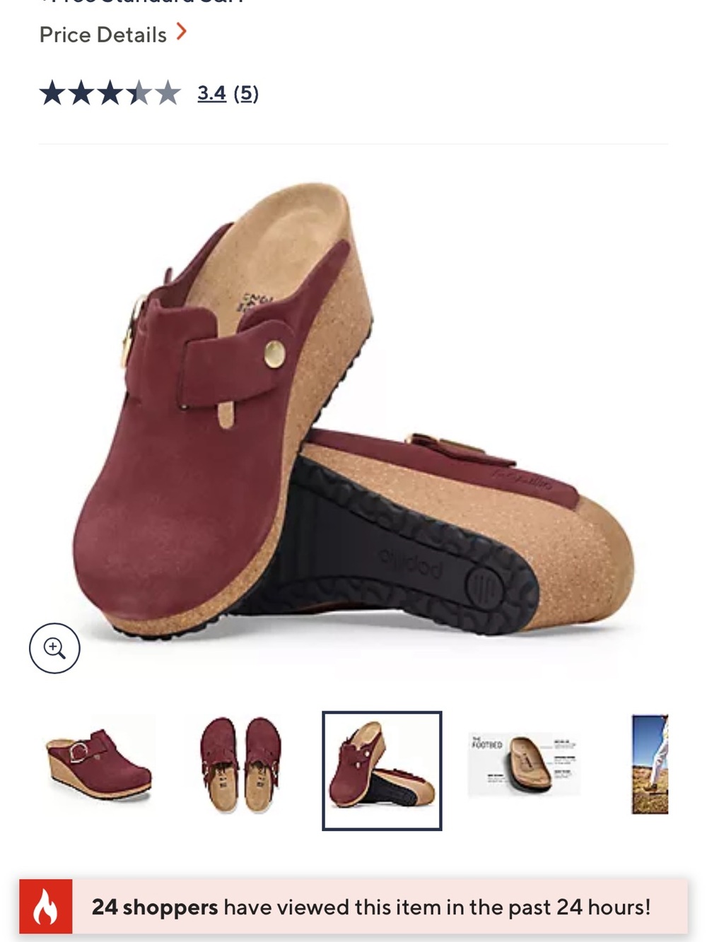 Birkenstock Fanny Suede Wedge Mule in Burgundy Red - Picture 3 of 7